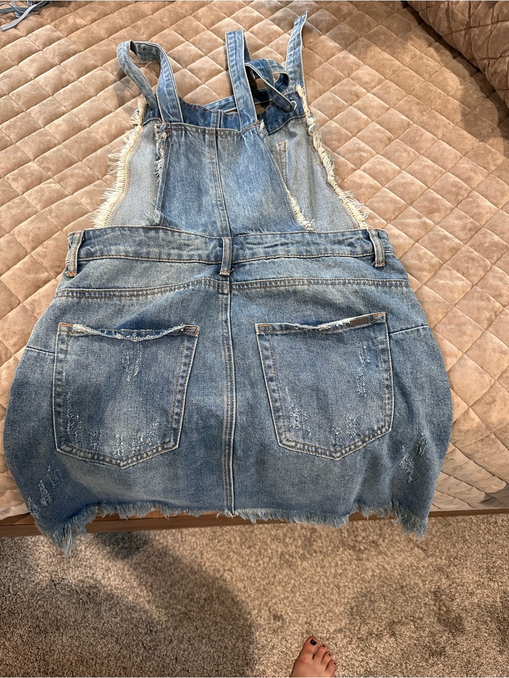 Denim Overall Skirt - Light Blue Distressed